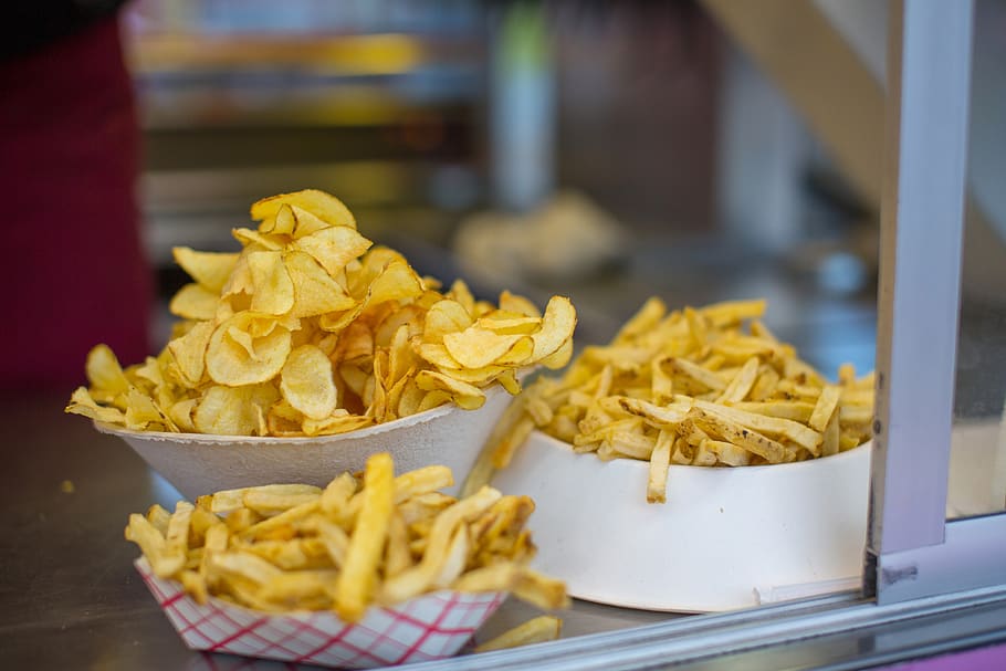 potato chips, french fries, fried, food, snack, chips, delicious, fry, cholesterol, food and drink