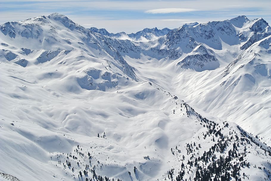 alpine, gunung, ski, snowboard, pemandangan, alam, salju, langit, austria, liburan