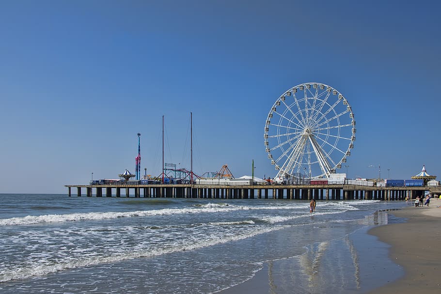atlantic city, steel pier, ferris wheel, amusements, water, ocean, beach, surf, boardwalk, tourism