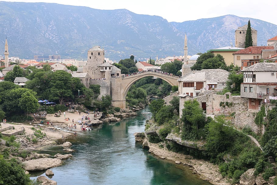 mostar, bosnia, stari most, bridge, architecture, herzegovina, landmark, balkan, historic center, built structure