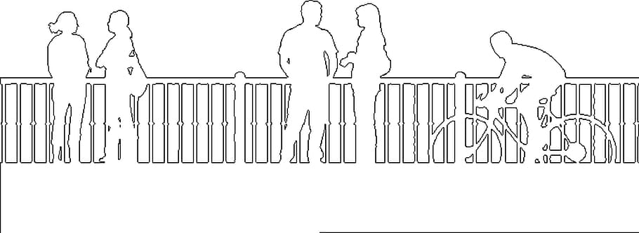 people, outside, wireframe, lineart, panoramic, in a row, white background, large group of objects, white color, group of objects
