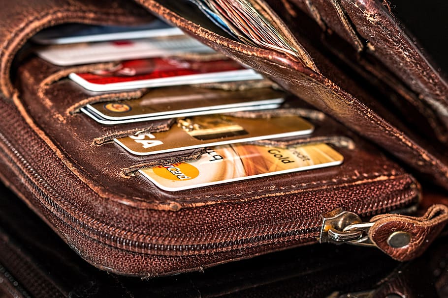 dompet + kartu, beragam, kredit, Kartu kredit, keuangan, uang, toko, belanja, kekayaan, tidak ada orang
