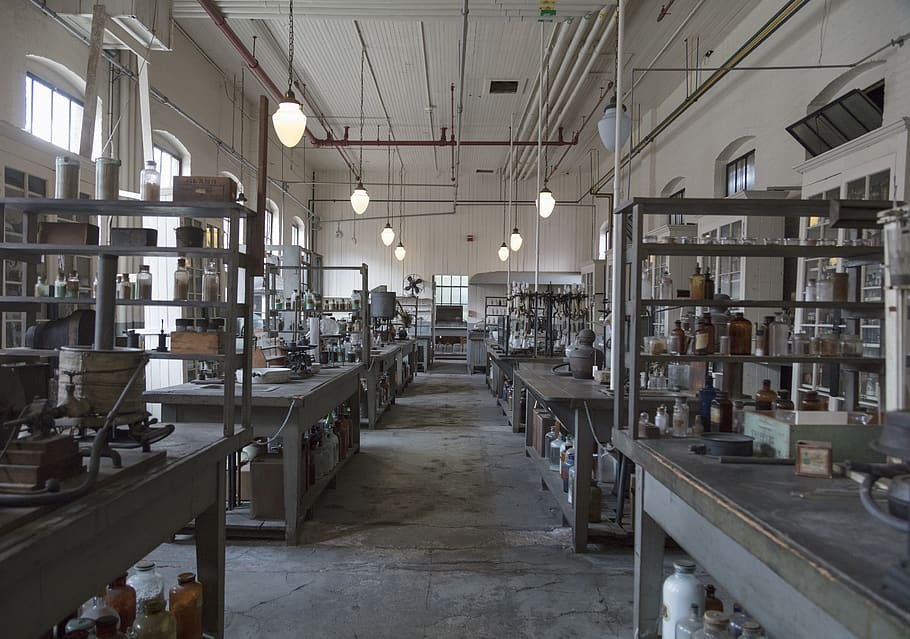 laboratorio, químico, vintage, histórico, investigación, inventor, tienda, maquinaria, máquinas, equipos