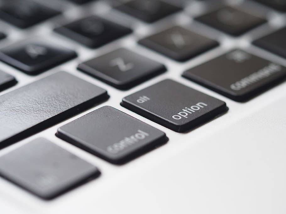 mac, apple, keyboard, close up, black, white, minimal, device, button, computer