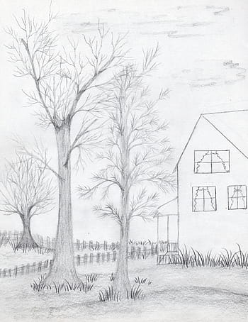 Minimalist black and white house and tree drawing on Craiyon
