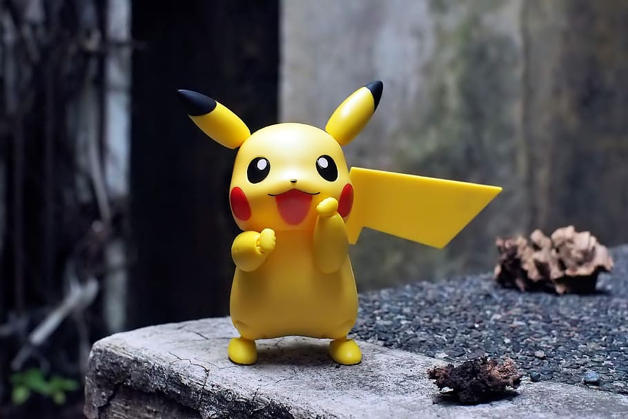 toy, small, cute, pikachu, childhood, play, outdoors, anime, character, cheerful