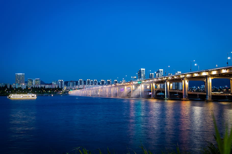 rio han, seul, rio, coréia, cidade, visão noturna, yeouido, ponte, noite, turismo