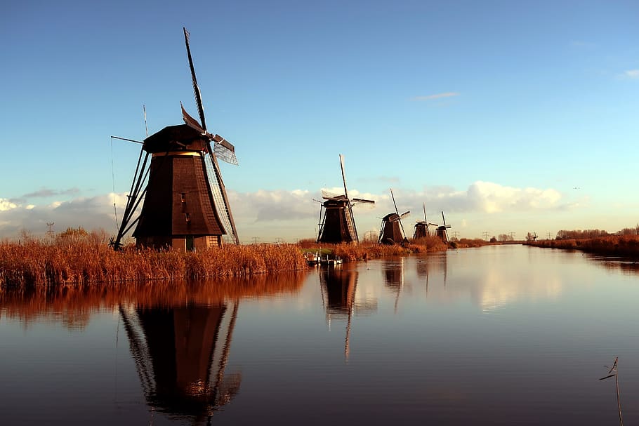 kinderdijk, mills, netherlands, holland, windmills, tourism, wind mill, mill blades, mill, windmill