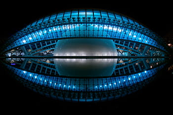 architecture, building, infrastructure, structure, establishment, stadium, dark, night, lights, reflection
