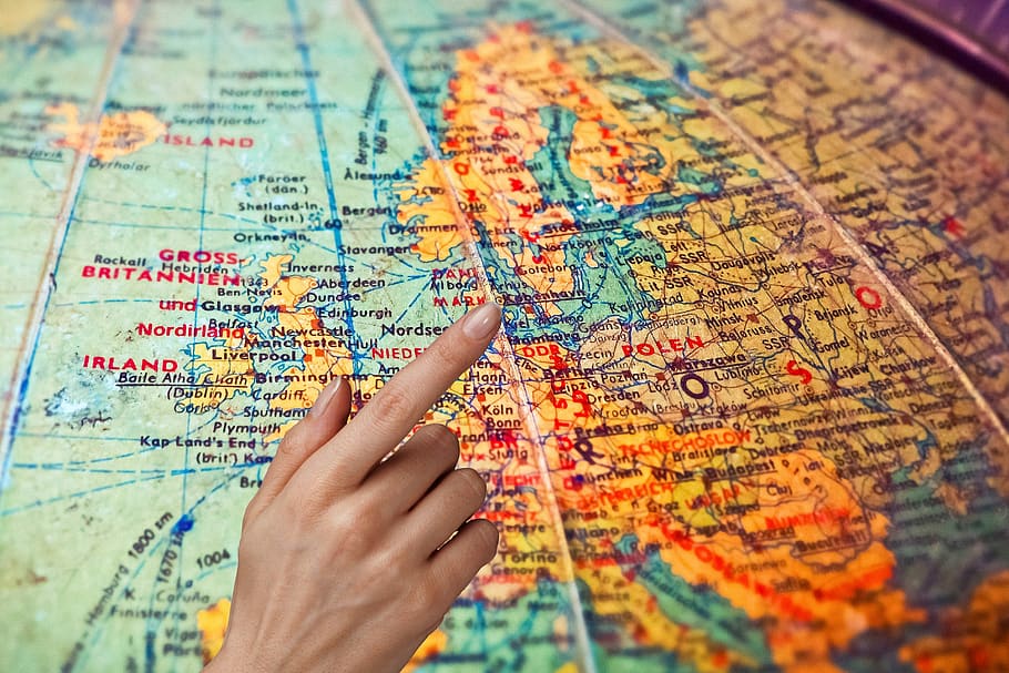 map, globe, world, earth, plan, show, finger, hand, vacations, travel