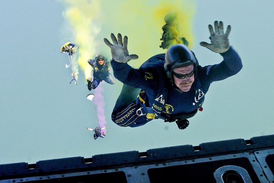 Skydiving, sky, diving, sport, activity, thrill, high, height, full length, stunt