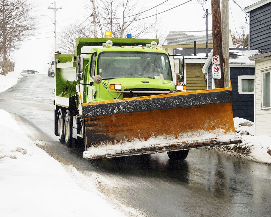 snow plow truck, salting, roads, storm., snow, plow, truck, plough, salt, snowplough