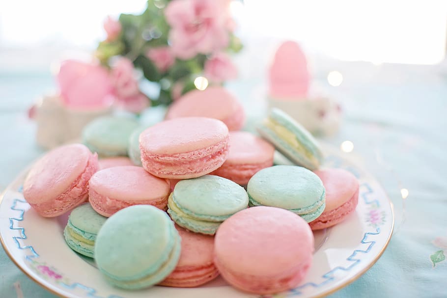 macarons, pink, aqua, pastels, cookies, biscuits, sweet, dessert, french, sweetness