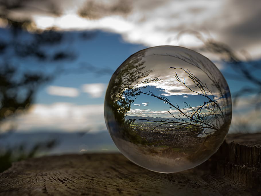 nature, landscape, glass ball, photography, clouds, bokeh, summer, travel, bregenz, lake