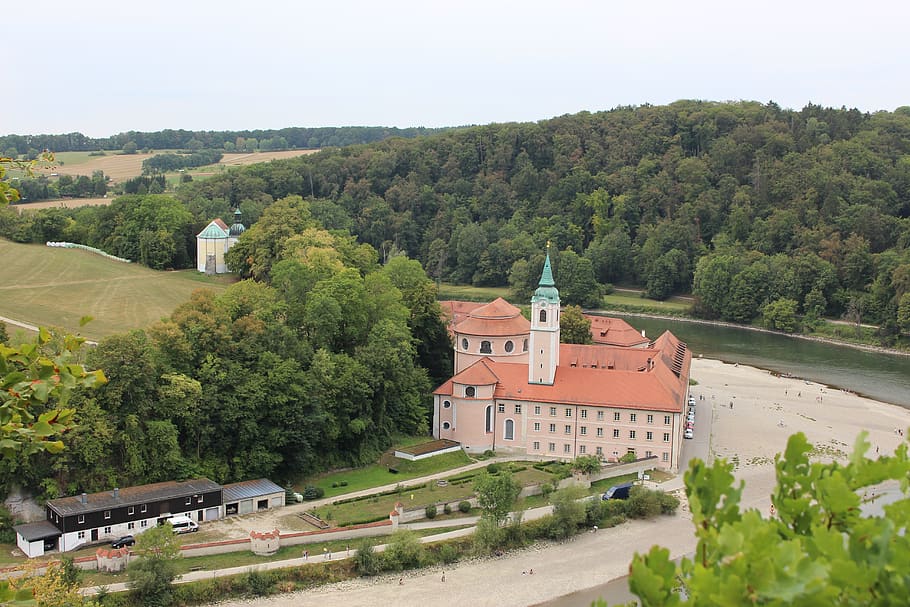 weltenburg abbey, weltenburg, monastery, niederbayern, river, danube, water, bavaria, germany, forest
