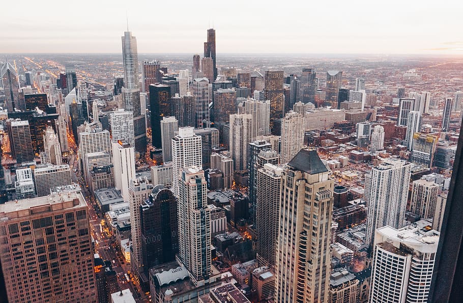chicago, lago, vistas, arranha-céus, edifícios, cidade, urbano, centro da cidade, telhados, linha do horizonte