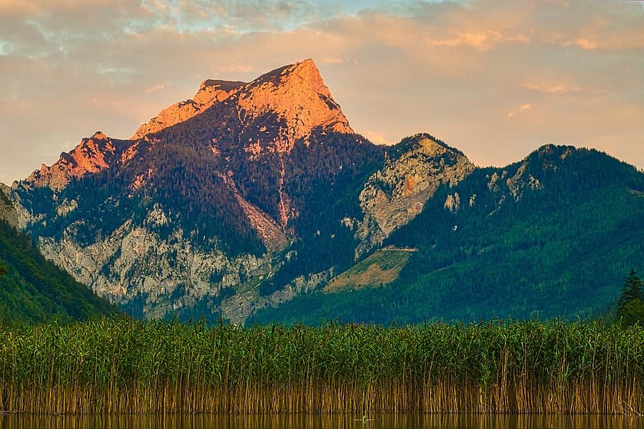 leopold steinersee, mountains, mountain, sunset, alpenglühen, alpine, landscape, nature, sky, summit