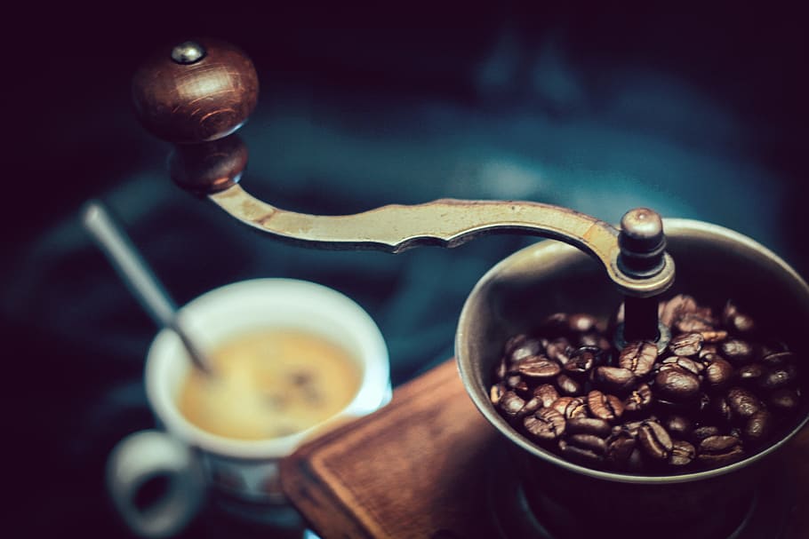 antique, coffee, grinder, espresso, beans, coffee beans, food, drink, cafe, grind