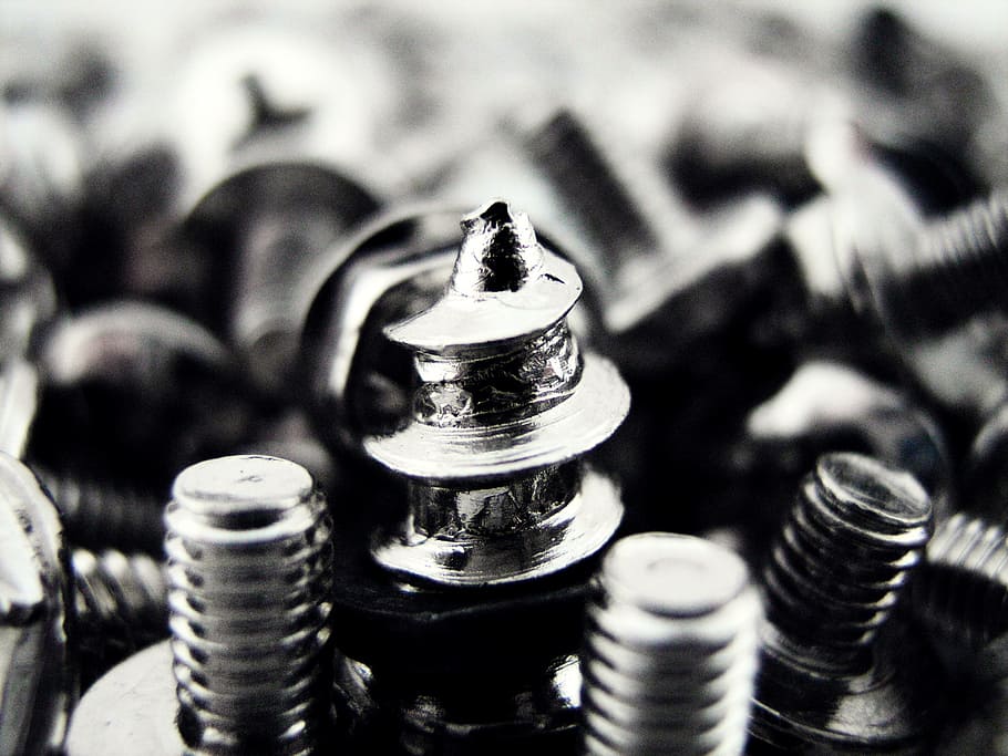 screws, closeup, heap, chrome, steel, nobody, many, heavy, bolt, bolts