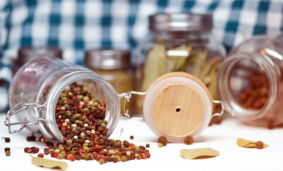pepper, beans, spice, jar, ingredient, colors, food, glass, culinary, cooking