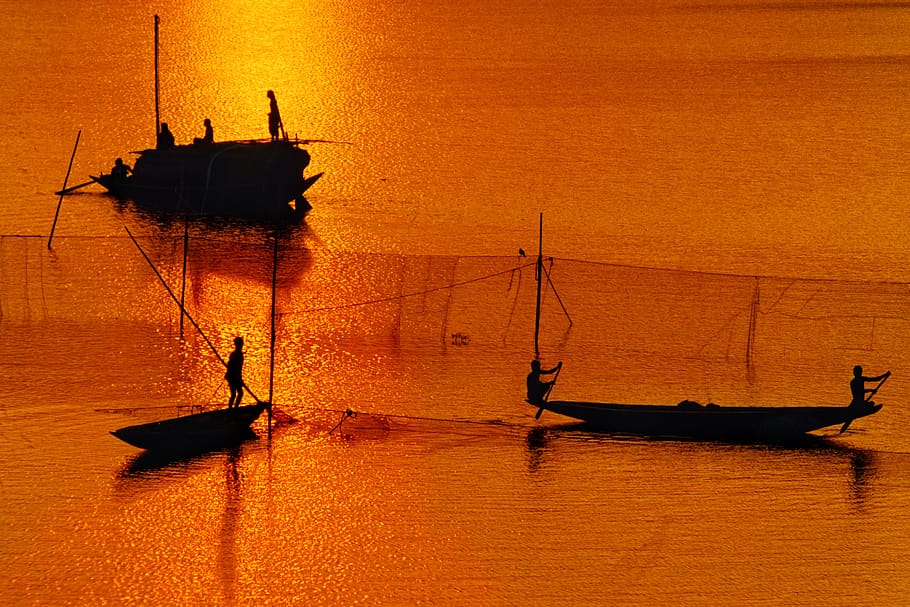 bangladesh, river, boat, nautical vessel, transportation, mode of transportation, water, silhouette, waterfront, sunset