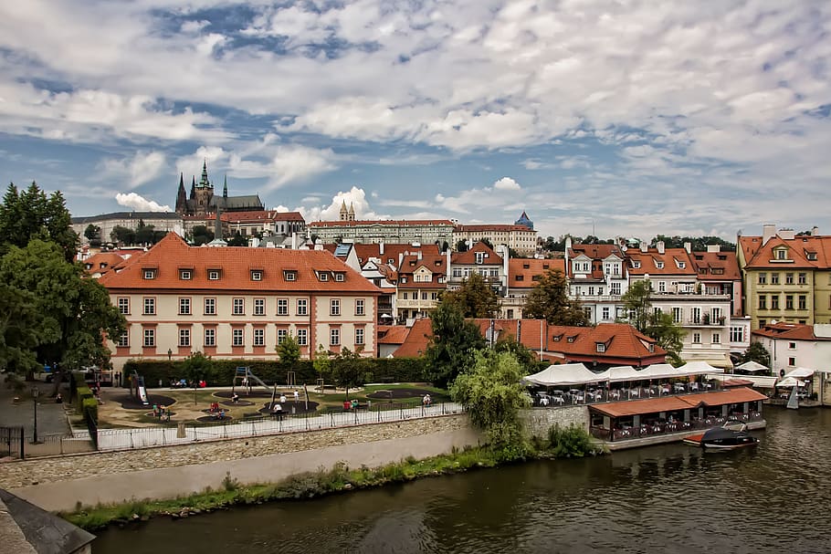 prague, castle, historically, hradcany, czech, architecture, built structure, building exterior, water, building