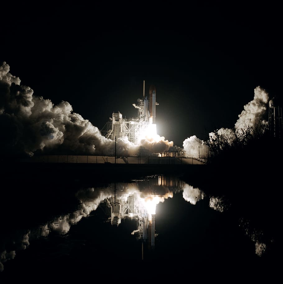lançamento, missão, nasa, fumaça, máquina, cientista, astronauta, espaço, reflexão, céu