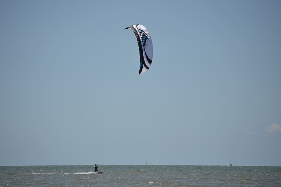 kitesurfing, air, laut, berselancar, angin, musim panas, kitesurfer, olahraga, surfer, langit