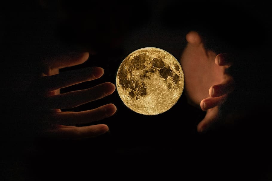 moon, hand, hands, mystical, hd wallpaper, cool wallpaper, one person, holding, human body part, night