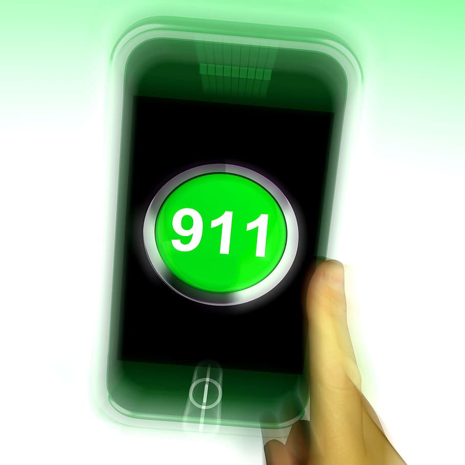 девять, один, мобильный, телефон, показ, вызов, чрезвычайная ситуация, помощь, спасение 911, 1