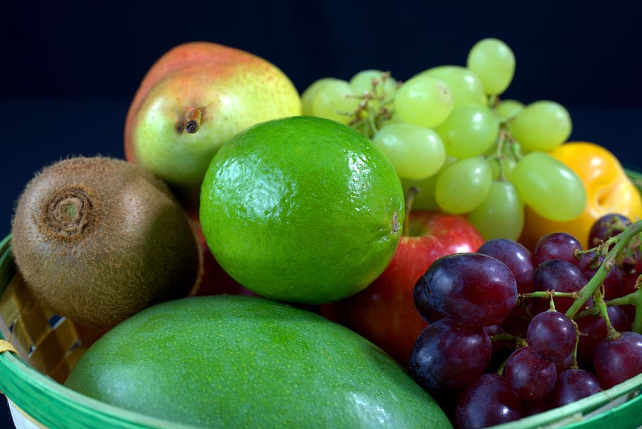 fruit, fruit basket, healthy, vitamins, fruits, fresh, grapes, fruit bowl, apple, vegan