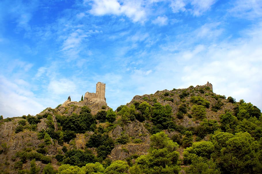 chateaux, de, lastours, afar, -, famous, cathar castle, southern, france, carcassonne