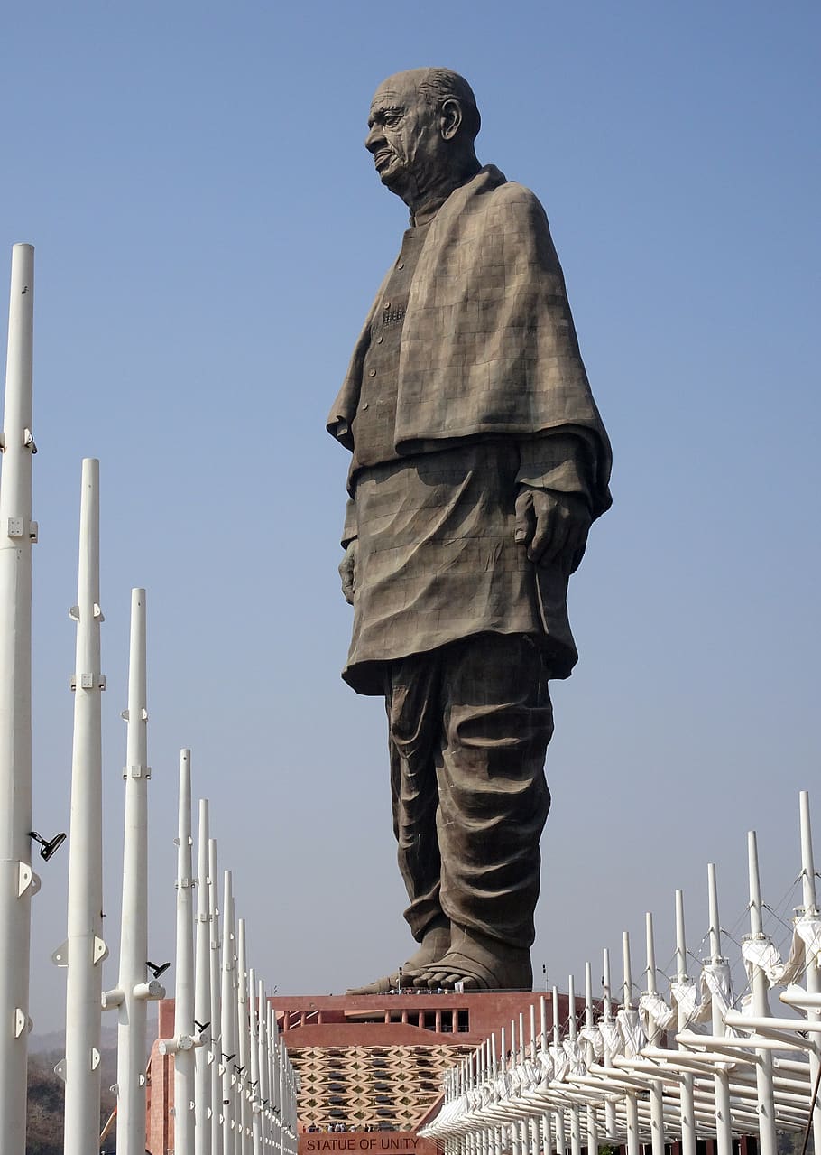 estatua, patel, sardar, unidad, estatua de la unidad, el más alto, narmada, río, gujarat, india