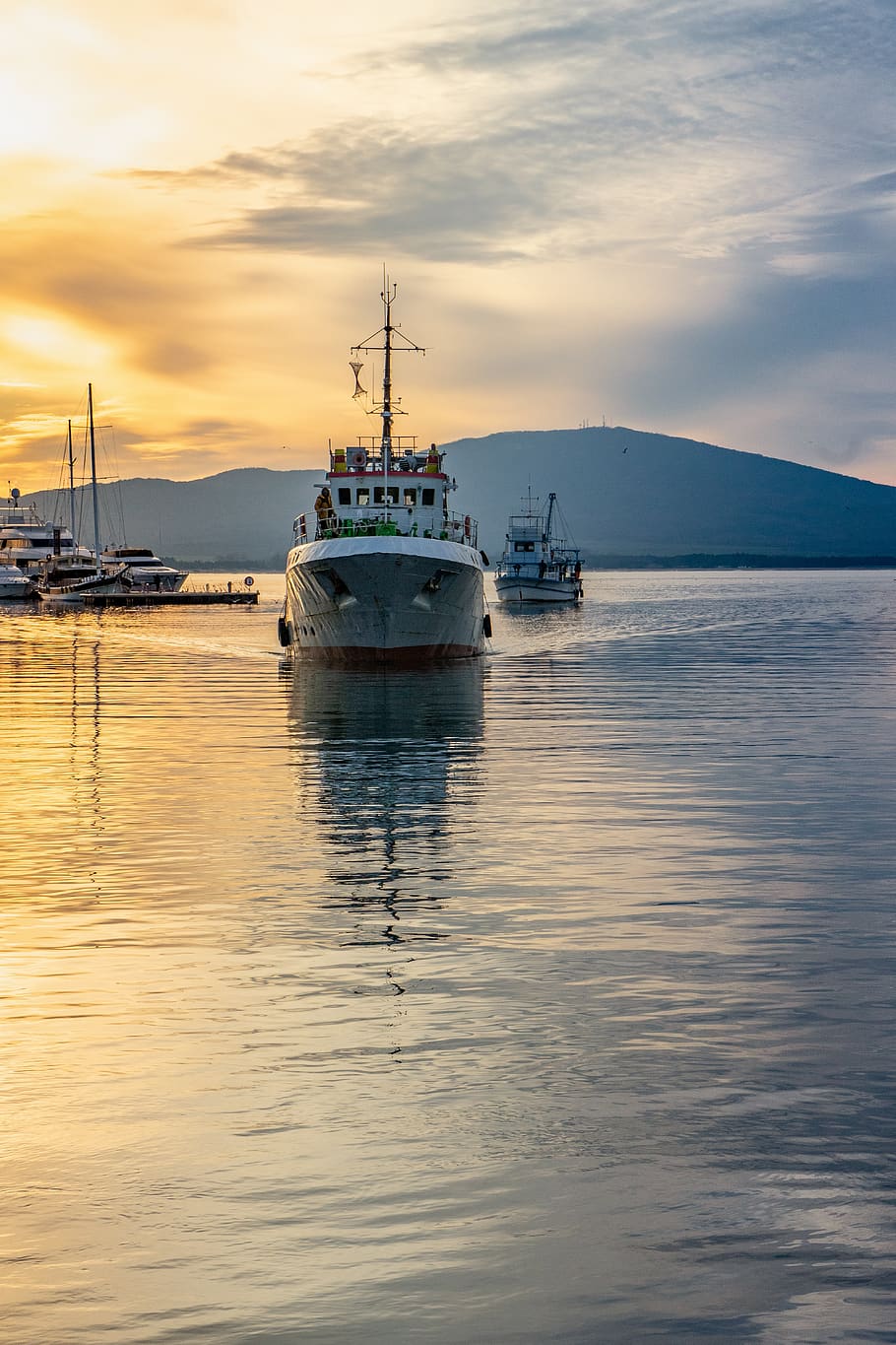 fishing vessel, fisherman, fishing, ship, vessel, ocean, sky, maritime, coast, blue