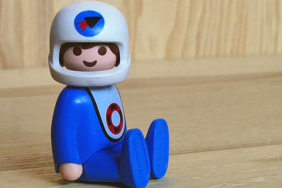 playmobil, toy, spaceman, astronaut, cosmonaut, fun, cute, play, playing, blue