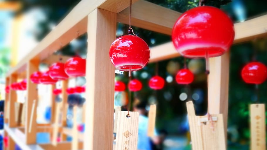 wind chimes, shrine, japan, japanese style, festival, summer, wood, glass, hope, worship