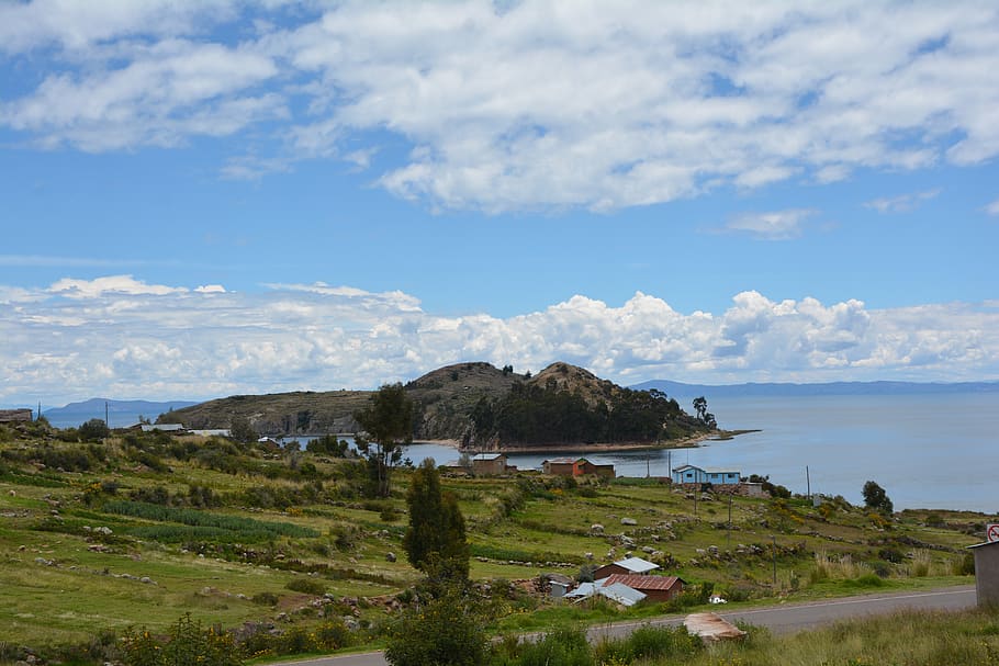 lake titicaca, puno, peru, nature, green, sky, plant, cloud - sky, scenics - nature, water