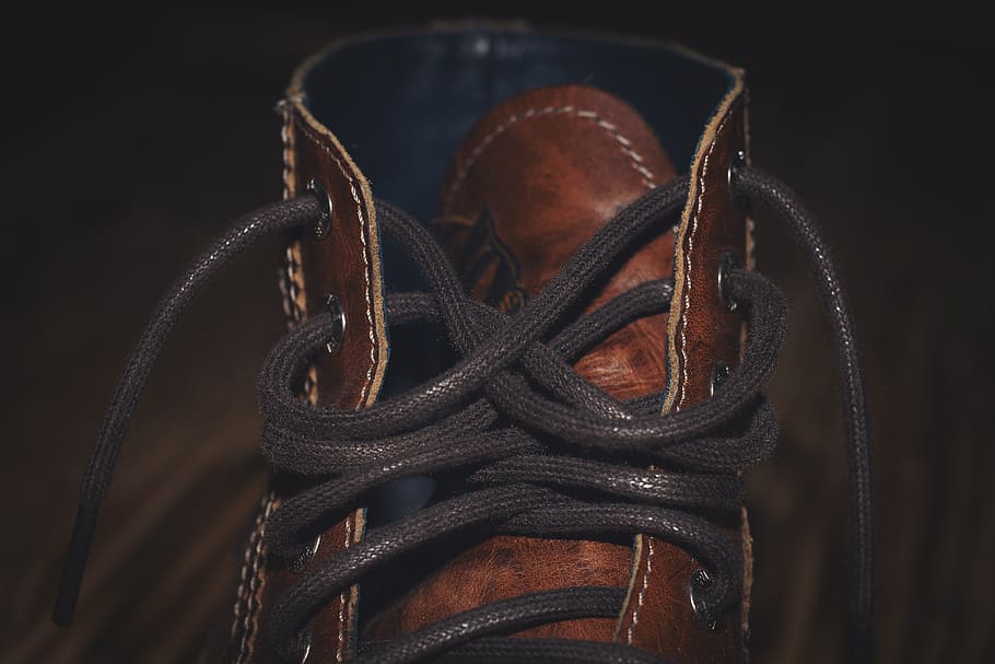 zapato, zapato de cuero, marrón, zapato de los hombres, cuero, cordones de los zapatos, de cerca, primer plano, en interiores, bodegón