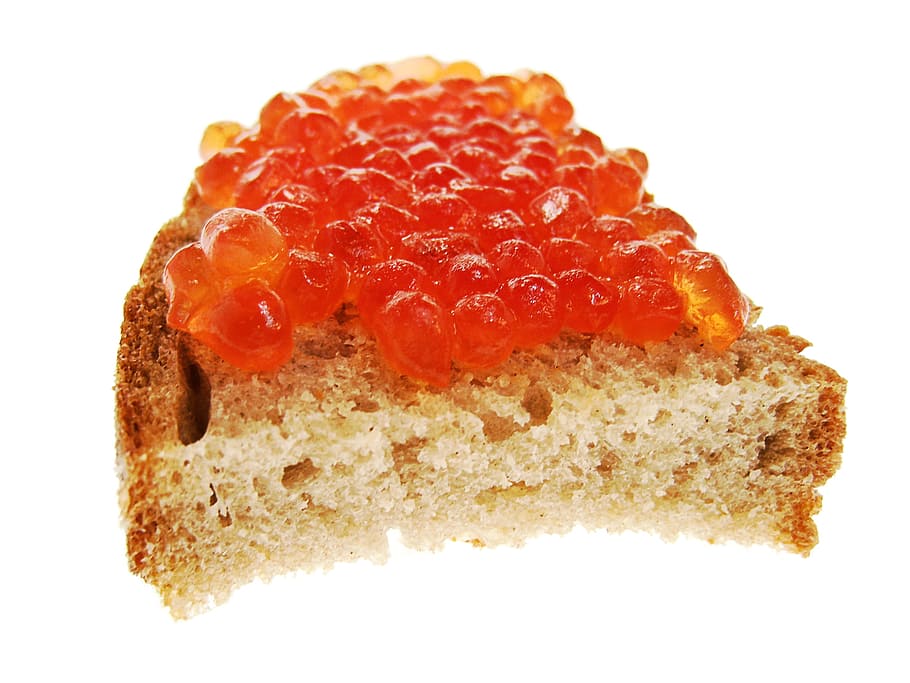 red, caviar, bread, salmon, isolated, expensive, butter, delicious, white, snack