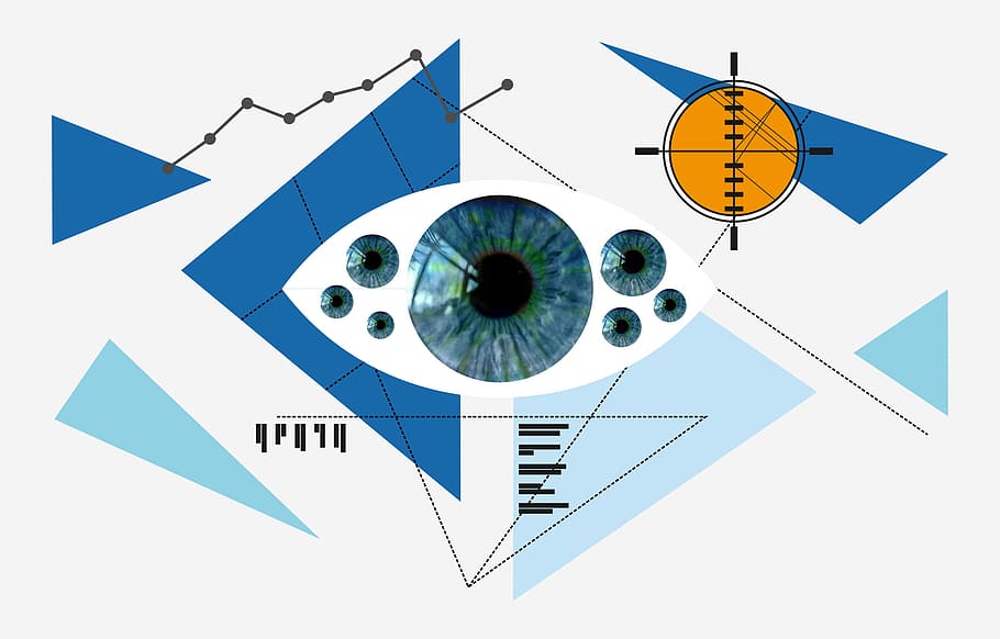 Ojos, -, abstracto, concepto, biométrico, biotecnología, ojo, ilustración, ciencia, tecnología