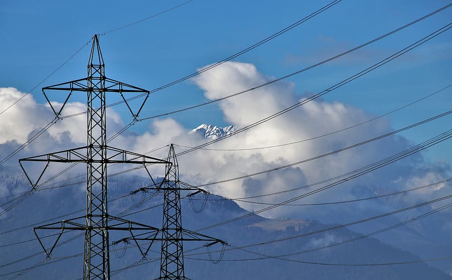 electric cables, mountains, the power of, insulators, clouds, technology, energy, the combination of, system, the prospect of