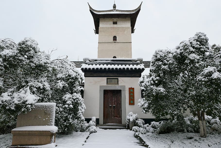 invierno, universidad de soochow, china, provincia de jiangsu, hogar del personal, torre cuadrada, arquitectura, estructura construida, exterior del edificio, árbol