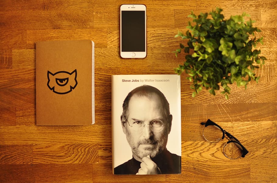 яблоко, iphone, рабочее место, книги, стол, Стив Джобс, книга, дерево, письменный стол, офис
