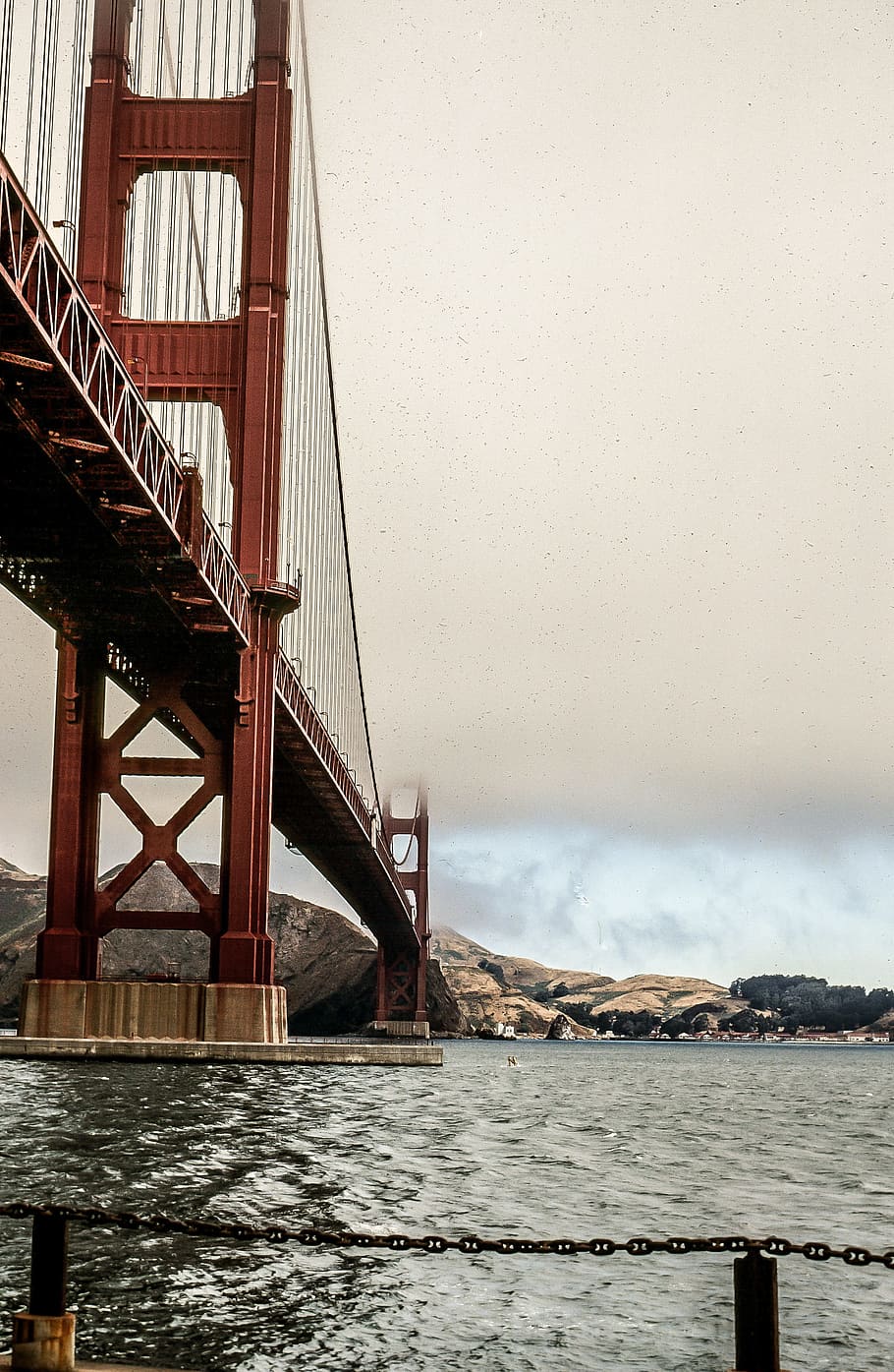 view, golden, gate bridge, surf seawall fort point, san francisco, california, usa, america, architecture, bay