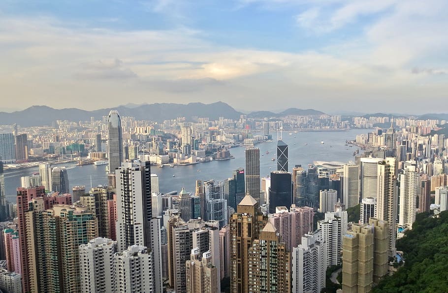 Hong Kong, paisaje de la ciudad, Victoria Peak, viaje, hito, rascacielos, urbano, Ciudad, arquitectura, exterior del edificio