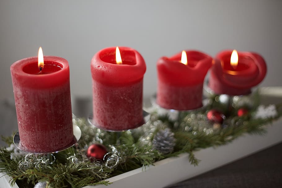 advent, candles, christmas, green, red, wreath, advent candles, past, present, time