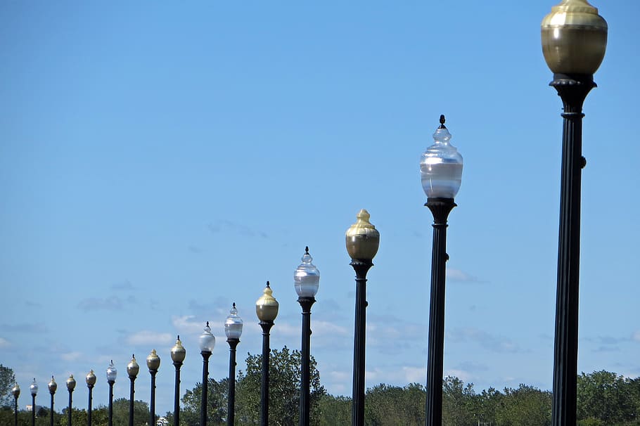 Liberty State Park, Nueva Jersey, Estados Unidos, América, poste de luz, lámpara, parque, cielo, viajar, equipo de iluminación