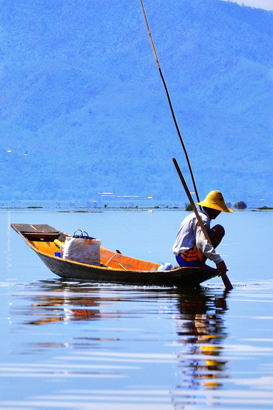 fishing, boat, small, wooden, water, fisherman, inle, lake, myanmar, burma