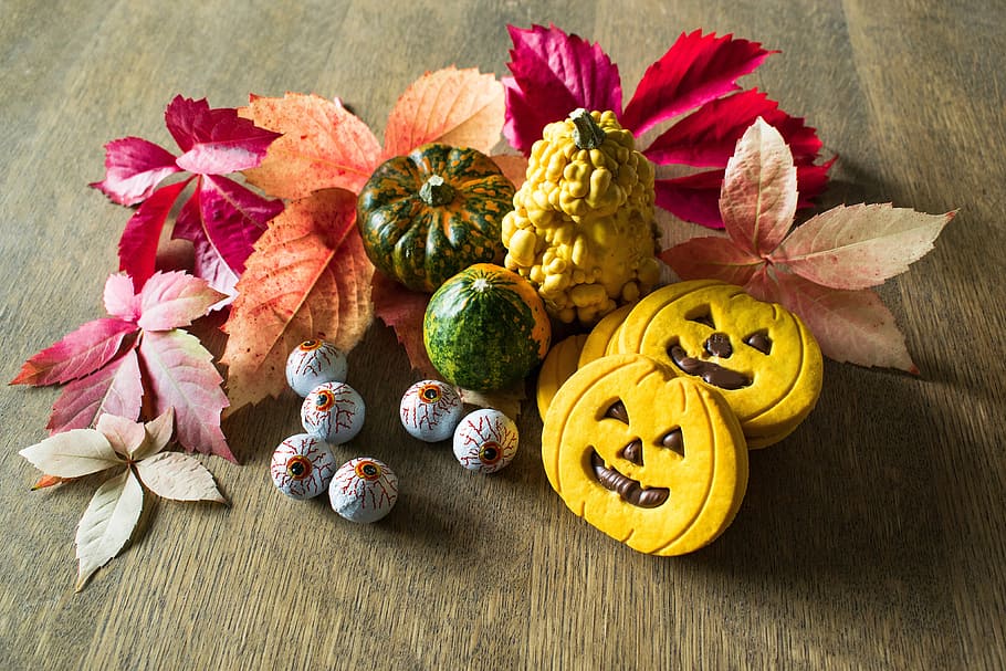 abóboras de halloween, vários, outono, dia das bruxas, flor, planta, frescura, comida e bebida, comida, natureza morta