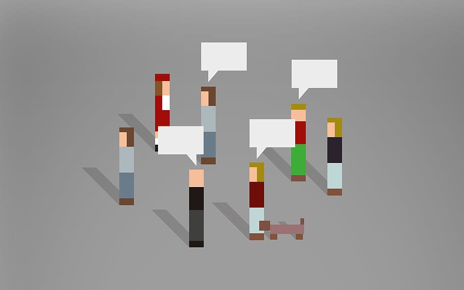 abstract, pixelated people, speaking, pixel, art, adult, avatar, background, blue, business